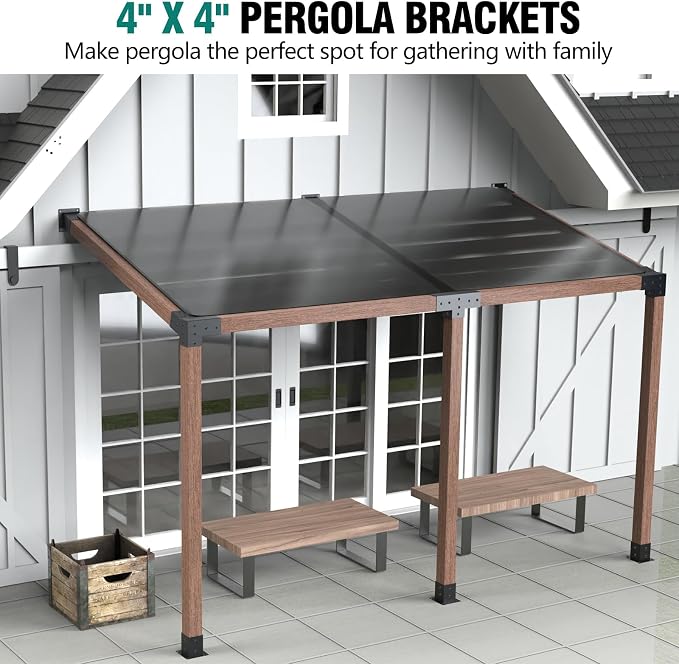 Pergola Brackets, 2 Pack Woodworks Pergola Kit 15° 3-Way Right Angle Corner Bracket with Post Base for 4x4'' (Actual: 3.5x3.5'') Wood Beams Elevated Wood Stand Kit 6 Pc