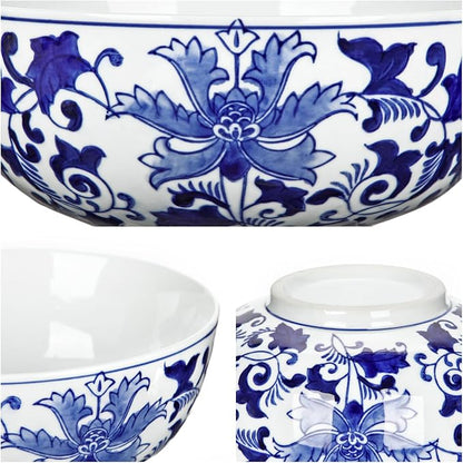 Hollyone Blue and White Vase Porcelain Planters 9 Inch Garden Bowl Modern Ceramic Pots Classic Chinese Floral Vase for Indoor Outdoor Succulents Bonsai Fairy Gardens Herbs