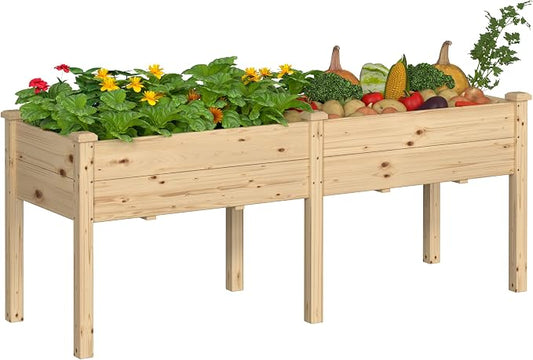 BlueWish 72''L x 23''W x 30''H Outdoor Cedar Garden Bed, 2x6 FT Raised Garden Bed with 8 Drainage Holes & 6 Legs, Elevated Planter Boxes for Gardening, Vegetable, Flower, 661lbs Capacity, Natural