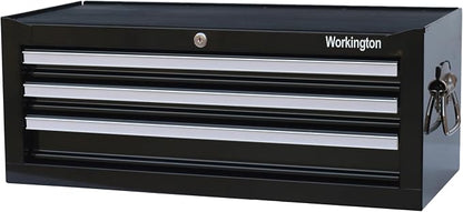 Workington Industrial 3 Drawers Portable Metal Intermediate Box, 26" Middle Tool Chest Cabinet with Ball Bearing Drawer Slides, Steel Tool Storage Box Organizer 4009 Black