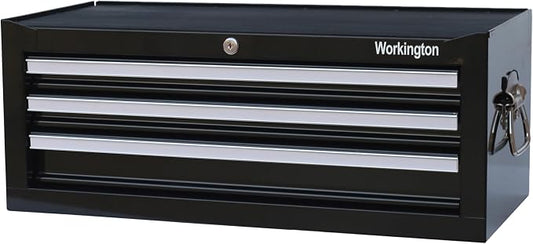 Workington Industrial 3 Drawers Portable Metal Intermediate Box, 26" Middle Tool Chest Cabinet with Ball Bearing Drawer Slides, Steel Tool Storage Box Organizer 4009 Black