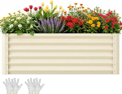 YITAHOME 6x3x3ft Galvanized Raised Garden Bed, Metal Planter Box with Safety Rubber, Gloves, Outdoor Flower Bed for Planting Plants Vegetables, Cream Yellow