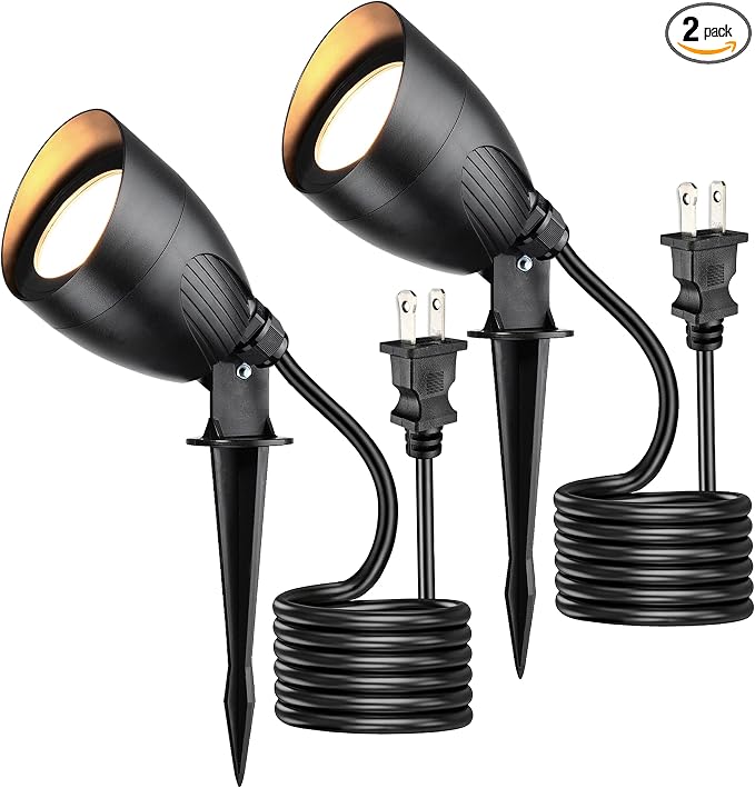 LITFIT 120V LED Outdoor Spotlight, 5.5W 2700K Plug in Spotlight, Landscape Accent Luminaire, Waterproof Flood Light for Yard, Tree, Flag, Lawn, Garden, Holiday Decorative, 5FT Extension Cord, 2PACK