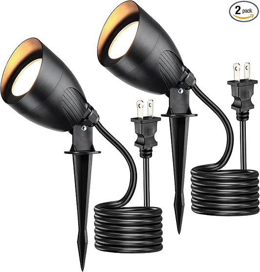LITFIT 120V LED Outdoor Spotlight, 5.5W 2700K Plug in Spotlight, Landscape Accent Luminaire, Waterproof Flood Light for Yard, Tree, Flag, Lawn, Garden, Holiday Decorative, 5FT Extension Cord, 2PACK