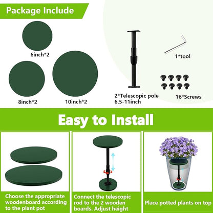 Axcoix 2 Pack Adjustable Height Plant Risers for Inside Pots, 7.5-12" Planter Inserts for Large Pots, Pot Fillers for Tall Square Round Taper Planters (6" 8" 10" Base or Top)