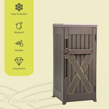 YITAHOME 60-Gallon Secure Package Delivery and Storage Box | Double-Wall Resin, Weatherproof, for Outdoor Use, Curbside or Porch, 8.5 Cubic Feet, Brown