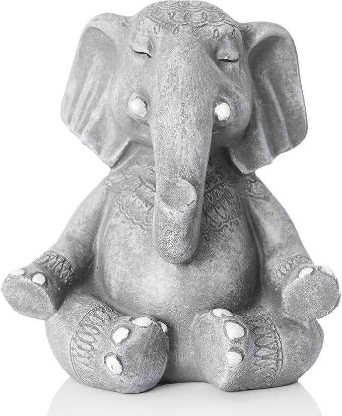 Elephant Zen Buddha Meditating Statue Decor, 5.5 inch Suitable for Home Office Desk Shelf, Gift for Elephant Enthusiasts Zen Practitioners