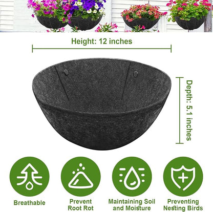 Riare 4 Pack 12 Inch Round Fabric Planter Basket Liner- Hanging Basket Liners Replacement Coco Fiber Liner Alternative for Hanging Basket Flowers (Prevent Birds from Nesting)
