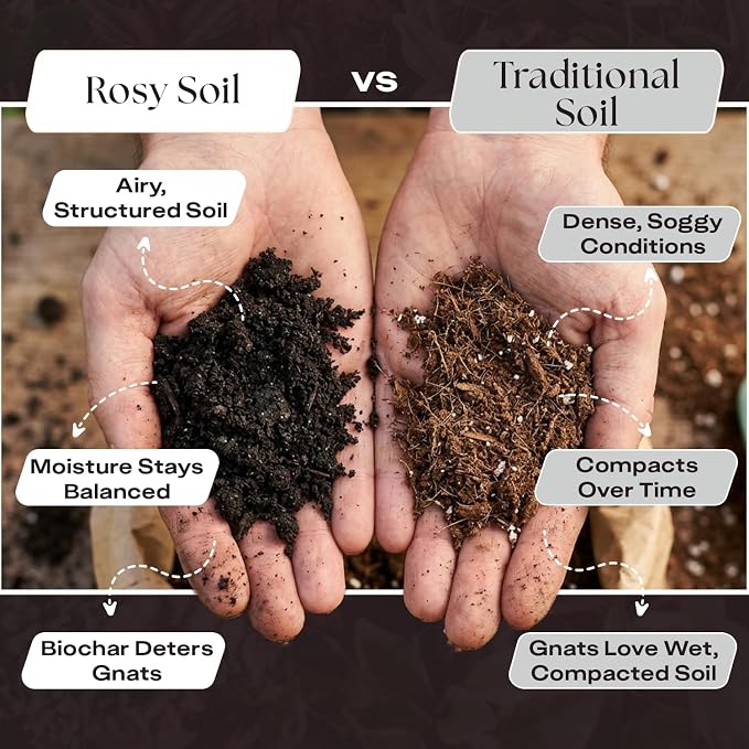 Rosy Soil Biochar Booster, Biochar Soil Amendment, 8 Quarts | Horticultural Charcoal, For Vegetable Gardens & Flowers, Outdoor & Indoor Plants, with Mycorrhizae, Worm Castings & Compost