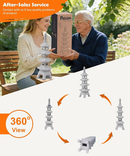 Nacome Solar Pagoda Garden Statues: 25.6 inches Multi-Layer Outdoor Weatherproof Resin Zen Decor for Landscape Balcony Patio Porch Yard Ornament(Gray)