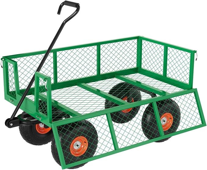 GarveeLife Heavy Duty Steel Garden Cart 900 LBS Capacity 3 in 1 Pullable Garden Wagon with 10 in Wheels for Gardening Soil, Tools, and Plant Transport