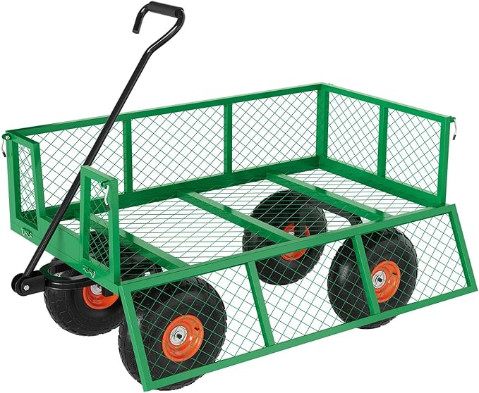 Garvee Steel Garden Cart, 500 LBS Capacity Utility Outdoor Wagon, Heavy Duty Mesh Garden Metal Wagon with Removable Sides, Flexible Handle for Yard, Lawn, Garden