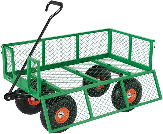 Garvee Steel Garden Cart, 500 LBS Capacity Utility Outdoor Wagon, Heavy Duty Mesh Garden Metal Wagon with Removable Sides, Flexible Handle for Yard, Lawn, Garden