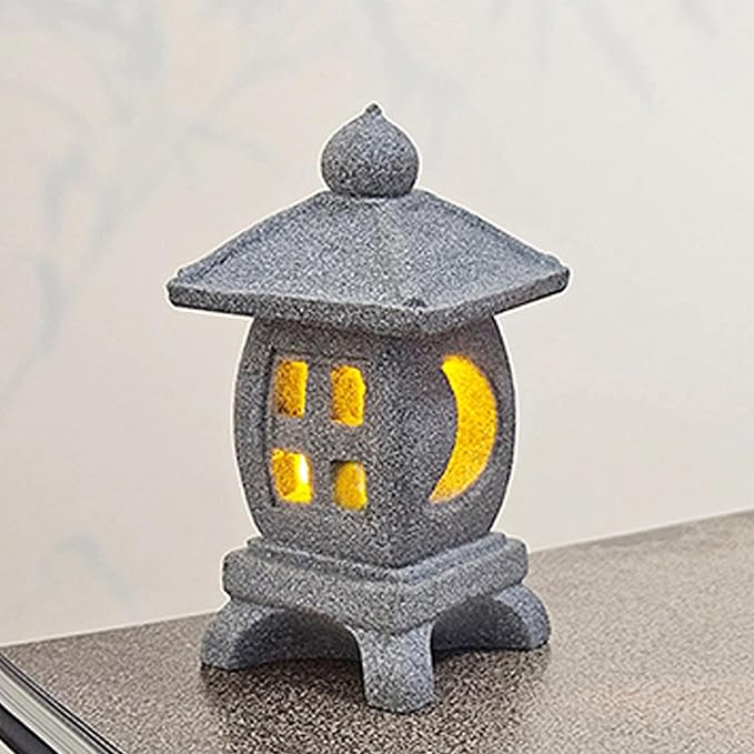 Japanese Pagoda LED Lamp Statue Figurine, LED Lantern Pagoda Statue Figurines for Home Table Decor - Style B