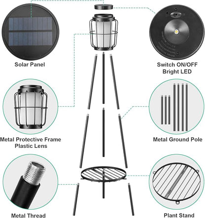 VISFLAIR 2 Pack Solar Lights with Plant Stand, Outdoor Floor Lamps, Waterproof Solar Powered Floor Lamps for Patio Deck Porch Yard Garden Decor
