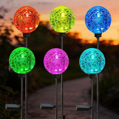Solar Garden Lights, 6 Pack Multi-Color Changing Solar Globe Lights Outdoor Waterproof Decorative for Yard, Powered Glass Ball Garden Lights for Patio Decoration (6pack)