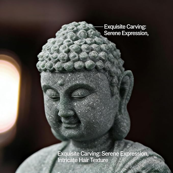 Meditation Buddha Statue, Sandstone Zen Sculpture for Aquarium Fish Tank, Garden, Home & Office Decor (Indoor/Outdoor) ﻿