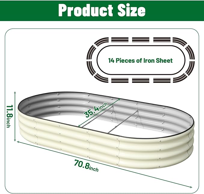 SnugNiture 2 Pcs 6x3x1ft Oval Metal Raised Garden Bed for Vegetables, White | Protective rubber edging strips thickened corrugated galvanized steel