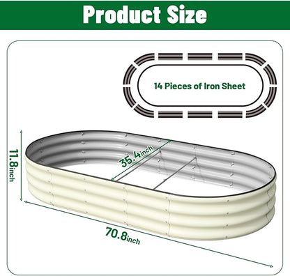 SnugNiture 2 Pcs 6x3x1ft Oval Metal Raised Garden Bed for Vegetables, White | Protective rubber edging strips thickened corrugated galvanized steel