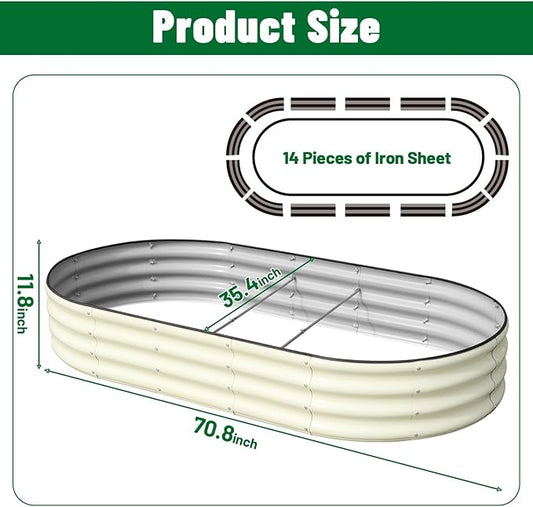SnugNiture 2 Pcs 6x3x1ft Oval Metal Raised Garden Bed for Vegetables, White | Protective rubber edging strips thickened corrugated galvanized steel