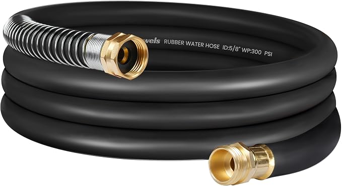 Heavy Duty Rubber Garden Hose 15FT x 5/8", Flexible Water Hose with 360° Swivel Brass Fittings, 300 PSI Working, 1000 PSI Burst, All Weather Outdoor Hose for Irrigation, Black B15GH06