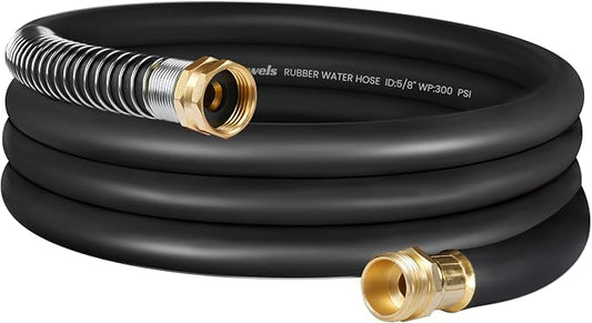 Heavy Duty Rubber Garden Hose 15FT x 5/8", Flexible Water Hose with 360° Swivel Brass Fittings, 300 PSI Working, 1000 PSI Burst, All Weather Outdoor Hose for Irrigation, Black B15GH06