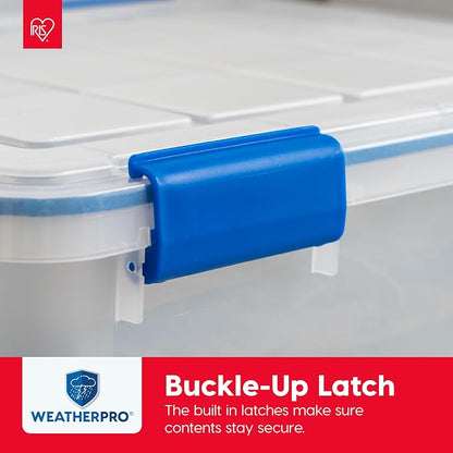IRIS USA WeatherPro 16 Qt Storage Bins with Lids, 3 Pack, BPA-Free Plastic Gasket Box with Tight Latch and Seal, Stackable Nestable Tote Tub - Clear/Blue