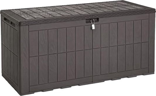 YITAHOME 134 Gallon Large Deck Box | Waterproof Resin Outdoor Storage Box with Lock, Doubles as 2-Person Bench Seating for Patio Furniture Cushions,Garden Tools &