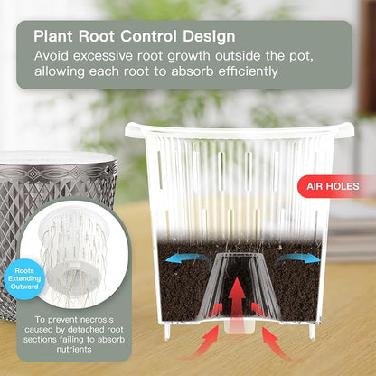 QCQHDU Hanging Planters for Indoor Plants, 2-Pack, 7.2 Inch, Gray | Plastic, Self Watering Plant Hanger, with Drainage Holes, 3 Hooks Chains, For Garden Home