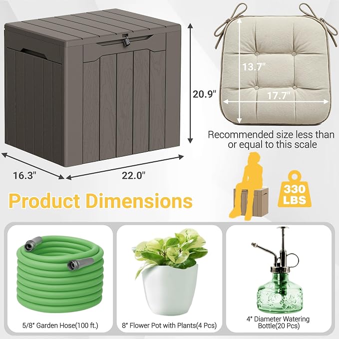 Greesum 33 Gallon Resin Deck Box All Weather Outdoor Storage Boxes for Patio Furniture Set,Outdoor Toys,Garden Tools,Brown