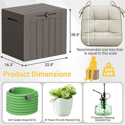 Greesum 33 Gallon Resin Deck Box All Weather Outdoor Storage Boxes for Patio Furniture Set,Outdoor Toys,Garden Tools,Brown