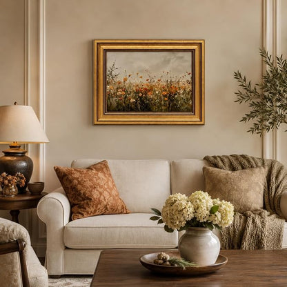 Devunaty Gold Framed Wall Art Vintage Flower Canvas Wall Art for Living Room Wildflower Field Nature Landscape Wall Decor Painting Picture Rustic Farmhouse Print Artwork Bedroom Bathroom Decor 9"x11"