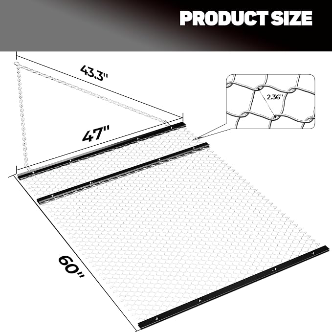 FAHKNS 4x5 ft Drag Harrow, Driveway Drag, Yard Drag for ATV/UTV | yard leveler pull behind for Landscape Leveling or Sod Prepping, Durable Harrow Rake for Gravel Driveway, Farm Field Garden