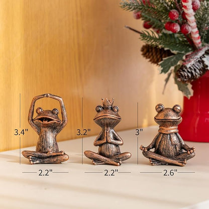 Meditating Yoga Frog Gifts for Women - Set of 3 Resin Zen Garden Statues, Cute Rustic Animal Figurines for Home Office Shelf Room Decor, Peaceful Relaxation Decor Gift for Mom & Yoga Lovers