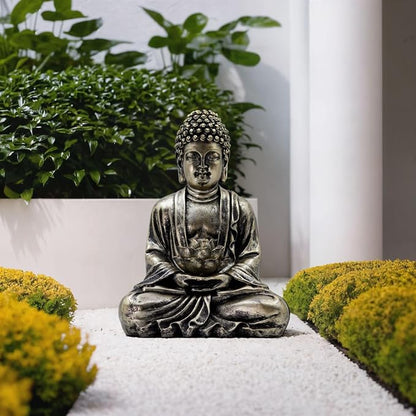 Buddha Lotus Statue with Solar Lights, Resin LED Figurine for Garden Decor – Unique Gift for Women and Friends(Copper Buddha)