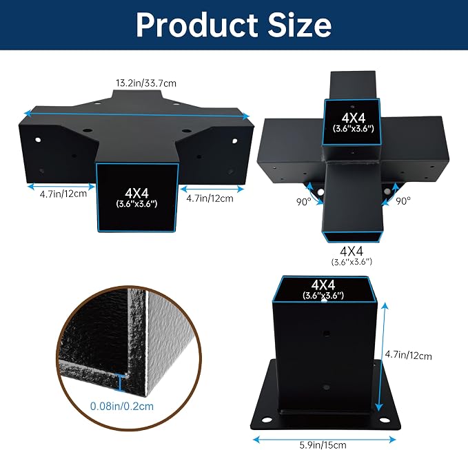 Pergola Bracket Kit 4x4, 1pcs 5-Way Corner Bracket and 1 Base, Used as The Middle Support of Large Awnings, for Connecting The Extended Pavilion Wood Beams of The Gazebo and Wood Stand Sheds