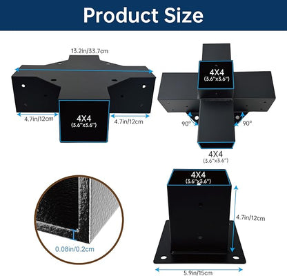 Pergola Bracket Kit 4x4, 1pcs 5-Way Corner Bracket and 1 Base, Used as The Middle Support of Large Awnings, for Connecting The Extended Pavilion Wood Beams of The Gazebo and Wood Stand Sheds