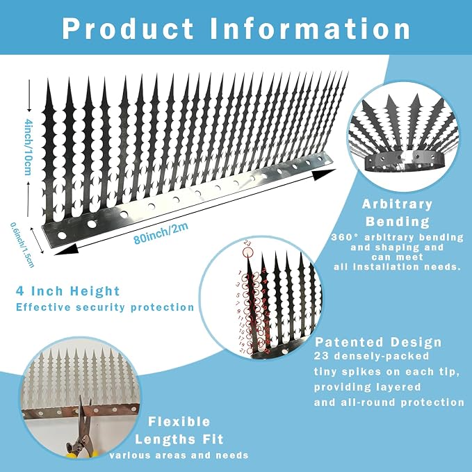 2m Anti-Bird/Squirrel Spikes & Squirrel Proof Baffle for Bird Feeders Pole | For Shepherd's Hooks, Outdoor Fence, Roofs, Tree & Drainpipes. Effectively Deterrent Pigeons, Raccoons, Snakes, Mice & Cats