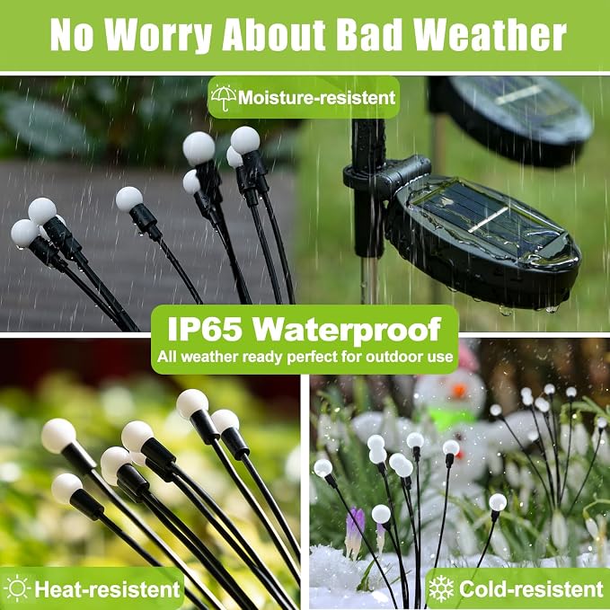 Flumy Solar Garden Lights Outdoor - 2 Pack 16 LED Firefly Lights Waterproof, Solar Powered Patio Yard Light, 4th of July Decor for Pathway Flowerbed Planter Balcony(Warm White)