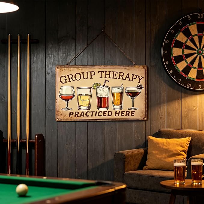 Vintage Metal Sign Group Therapy Practiced Here Tin Sign Funny Walll Decor for Bar Kitchen Pubs Cafe Home Garage 12×8 Inch