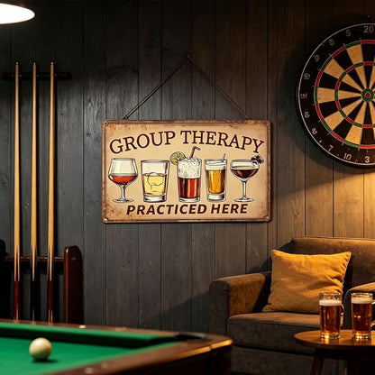 Vintage Metal Sign Group Therapy Practiced Here Tin Sign Funny Walll Decor for Bar Kitchen Pubs Cafe Home Garage 12×8 Inch