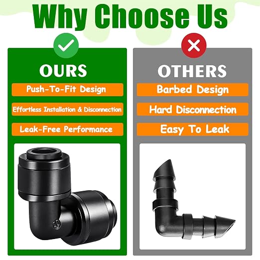 30 Pieces 1/4 Inch Drip Irrigation Elbow Fittings - 1/4'' Drip Line Push-to-Fit Connectors for 1/4 Inch Drip Irrigation Tubing Leak Free Lock Elbow Parts for Drip Irrigation System