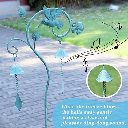Hummingbird Garden Decor for Outside,Decorative Garden Stake with Bells | 46.8"H Garden Bells Outdoor Stake,Hummingbird Yard Decorations for Garden,Flower Beds, Patio.