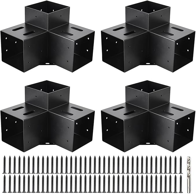 4x4 3-Way Pergola Brackets, 90° Right Angle Corner Extension Bracket Woodworks DIY Pergola kit with Black Powder Coated,Modular Sizing Gazebo Hardware for 4x4 inches Lumber(4PCS)………