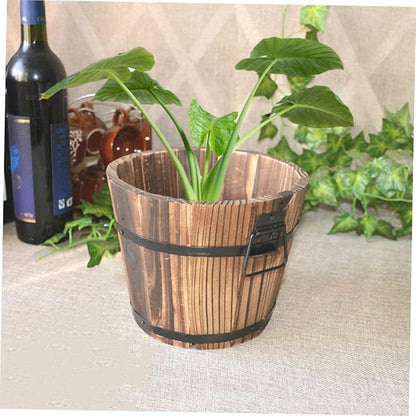 3 Pcs Wooden Bucket Flower Pot Retro Barrel Planter for Succulents Garden Decor for Patio Lawn Balcony Courtyard Solid Color Rustic Wooden Flower Pots
