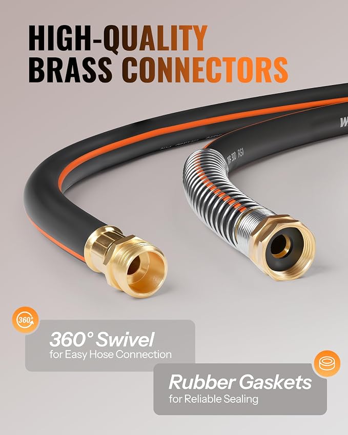 50FT x 5/8" Rubber Garden Hose, Heavy Duty Garden Water Hose, 300 PSI Working, 1000 PSI Burst, Swivel Handle with Stainless Steel Ring, 5-Layer Braided, All-Weather Outdoor Use, BG50GH06