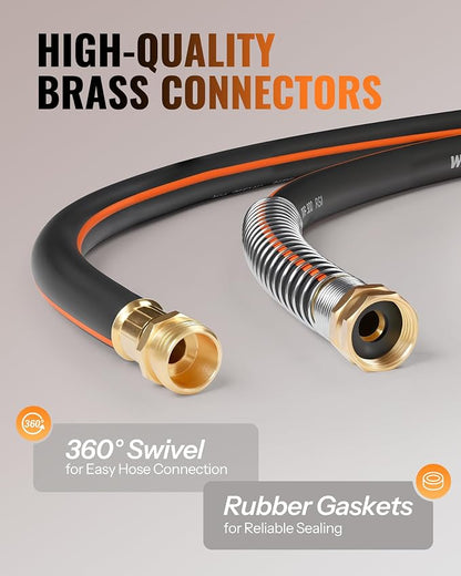 50FT x 5/8" Rubber Garden Hose, Heavy Duty Garden Water Hose, 300 PSI Working, 1000 PSI Burst, Swivel Handle with Stainless Steel Ring, 5-Layer Braided, All-Weather Outdoor Use, BG50GH06