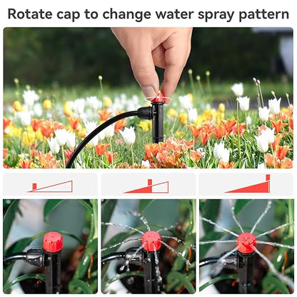 Drip Irrigation Emitters for 1/4" Tubing: 25pcs Drippers with Lock Barbed | Adjustable 360 Degree Water Flow, 5" Arrow Stake, Irrigation Drippers for Diy Garden Watering System Kit