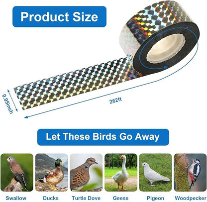 DECYOOL 3 Rolls 787 FT Bird Scare Tape Reflective Repellent Ribbon Hanging | Bird Repellent Tape, House Garden Patio Lawn Orchard, Reflective Bird Scare Tape, 787 FT Total Length Avoid Animal Damage