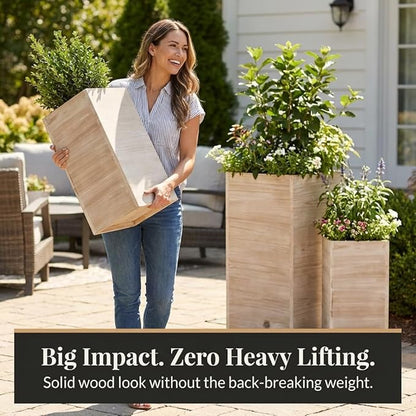 Anderson's Square Wooden Garden Planters Set – Rustic 3‑Piece Wood Planter Collection for Weddings, Patios, Backyards, Seasonal Décor & Modern‑Farmhouse Styling (Small 15", Medium 21", Large 26.75")